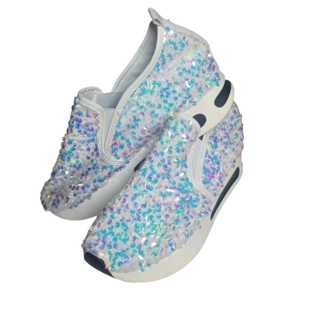 NEW Platform Sequin Chunky Sneakers Womens Shoes 10 Slip On Walking Casual